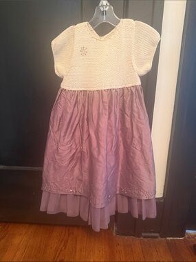Girls' Lavender Tulle Hem Formal Dress with Cream Knit Bodice